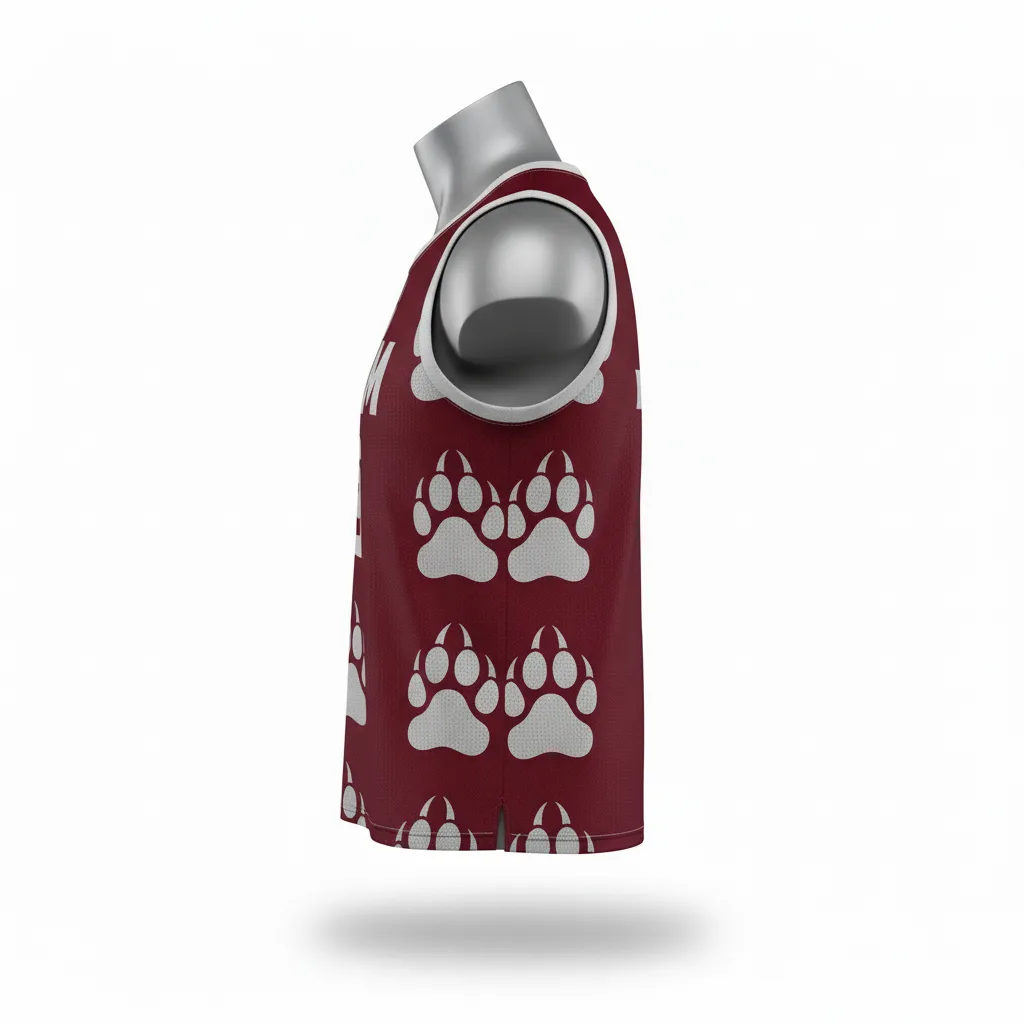 Custom Lacrosse Sleeveless Lacrosse Jersey - Burgundy, Silver - Sleeveless Jersey Bear Clan Strength - Side View - HAMCO Sports Inc.