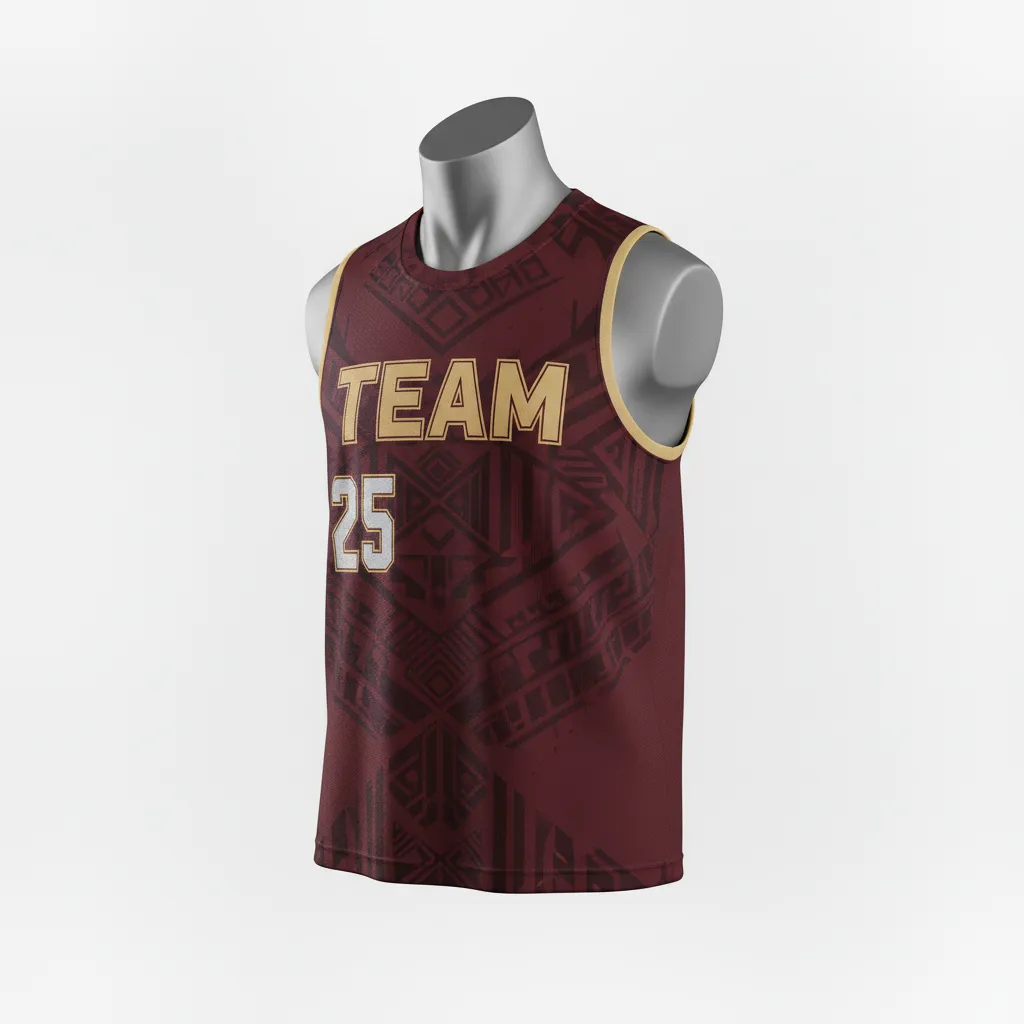 Custom Lacrosse Sleeveless Lacrosse Jersey - Burgundy, Gold - Sleeveless Jersey Vegas Tribal Clash - Front View - HAMCO Sports Inc.