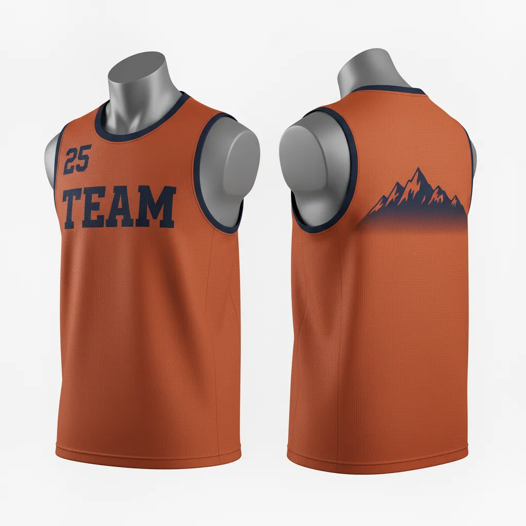 Custom Lacrosse Sleeveless Lacrosse Jersey - Burnt, Orange, Navy - Sleeveless Jersey Upstate Mountain - Front View - HAMCO Sports Inc.