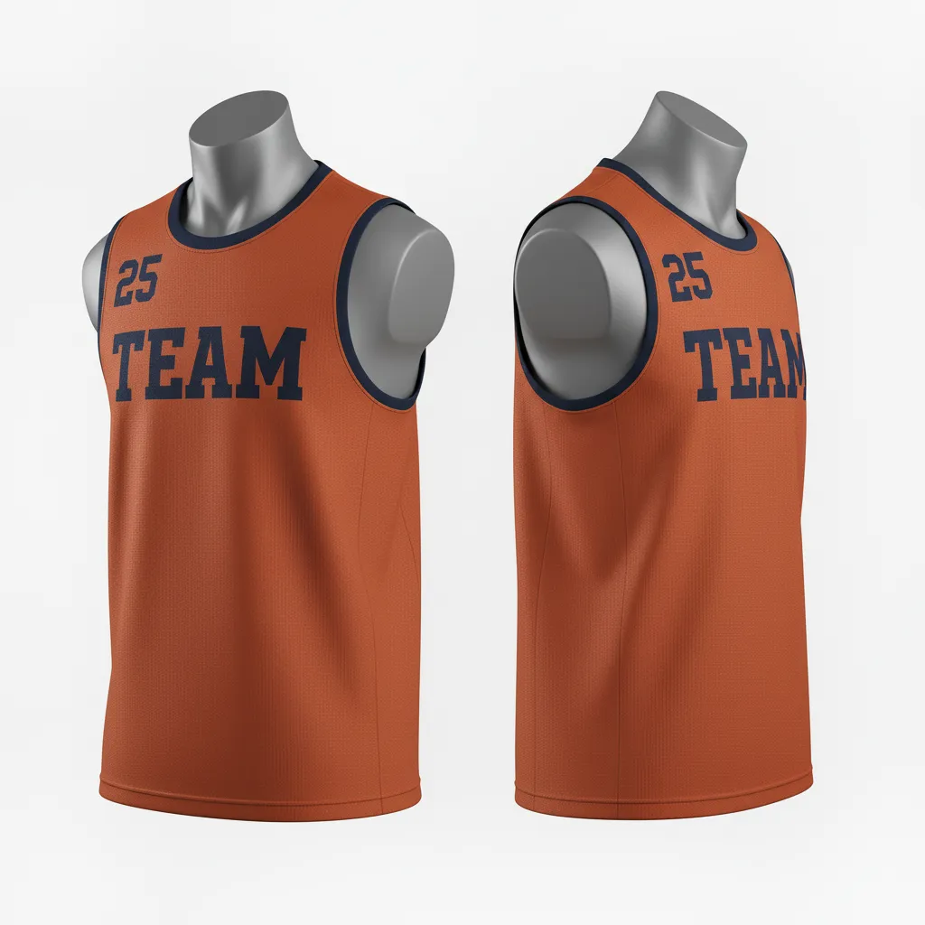 Custom Lacrosse Sleeveless Lacrosse Jersey - Burnt, Orange, Navy - Sleeveless Jersey Upstate Mountain - Side View - HAMCO Sports Inc.