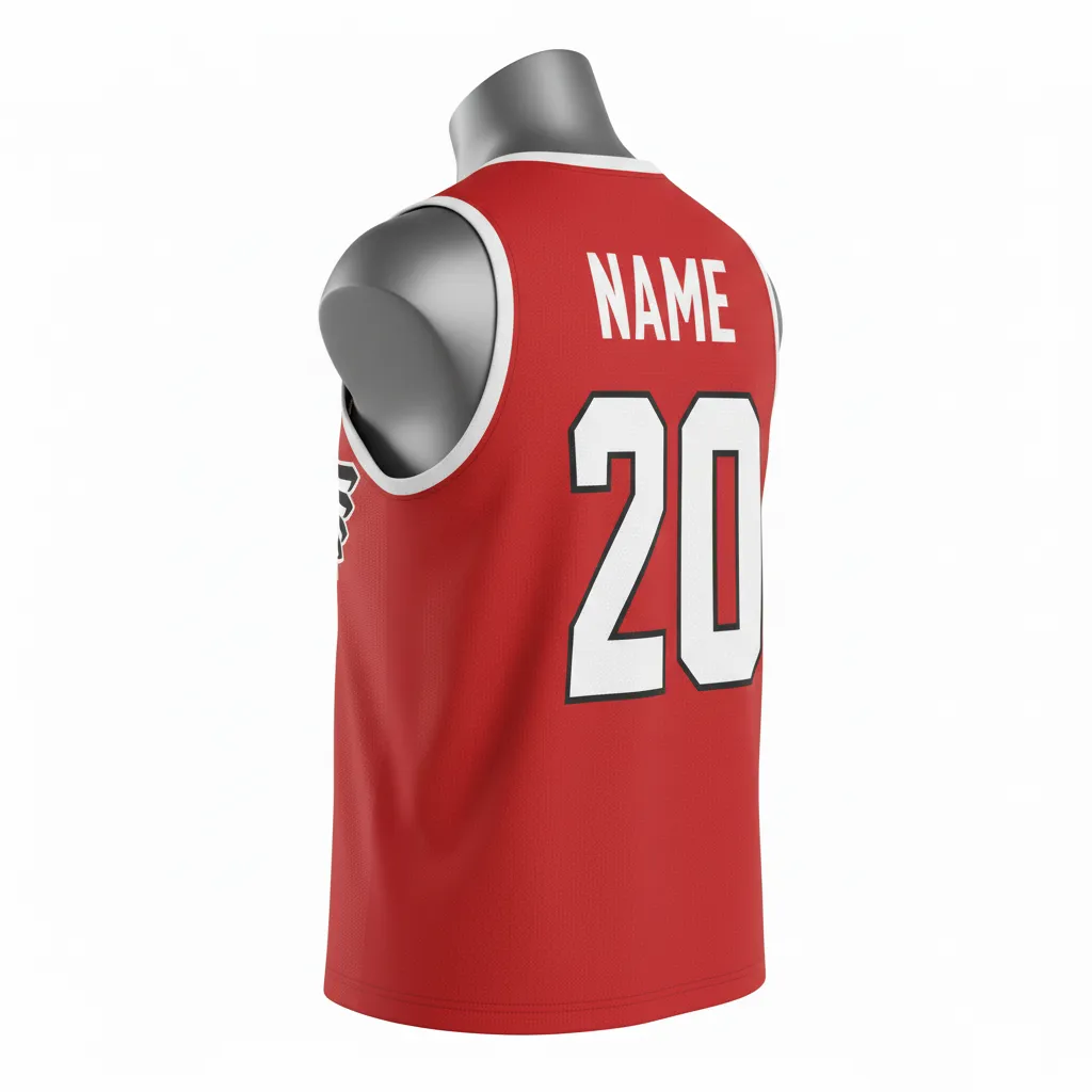 Custom Lacrosse Sleeveless Lacrosse Jersey - Red, White - Sleeveless Jersey Cardinal Thunderbird Spirit - Back View - HAMCO Sports Inc.