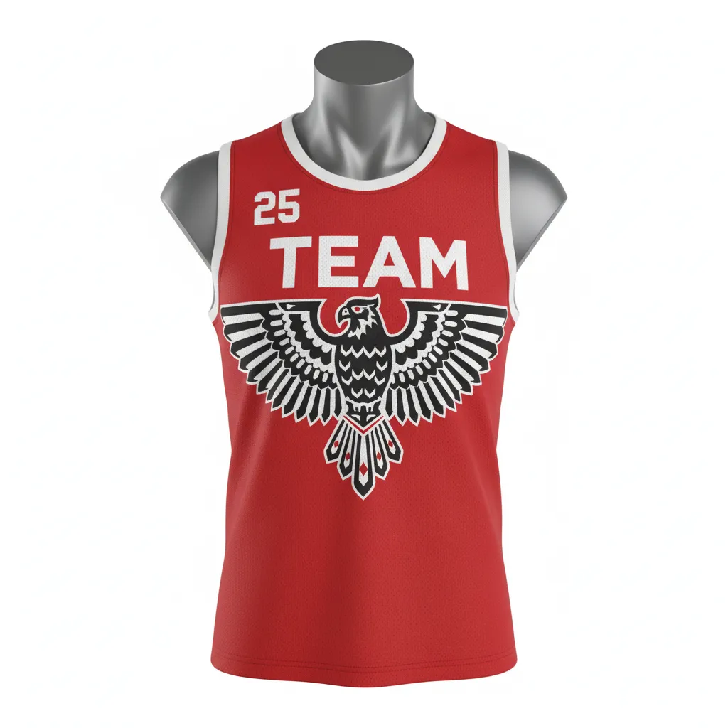 Custom Lacrosse Sleeveless Lacrosse Jersey - Red, White - Sleeveless Jersey Cardinal Thunderbird Spirit - Front View - HAMCO Sports Inc.
