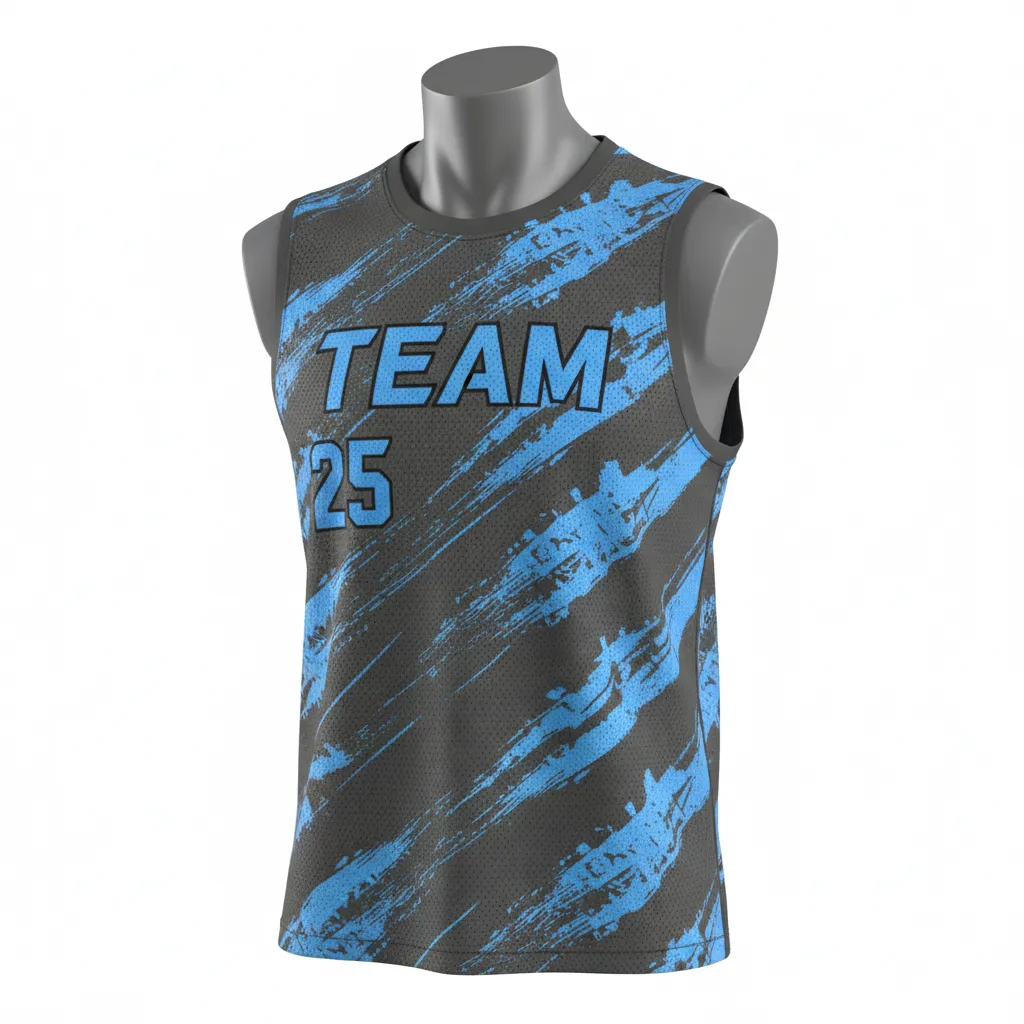 Custom Lacrosse Sleeveless Lacrosse Jersey - Blue - Sleeveless Jersey Charcoal Electric Cleat Marks Trail - Front View - HAMCO Sports Inc.