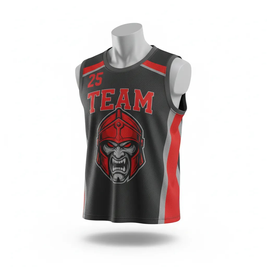 Custom Lacrosse Sleeveless Lacrosse Jersey - Red - Sleeveless Jersey Charcoal Warrior Spirit - Front View - HAMCO Sports Inc.