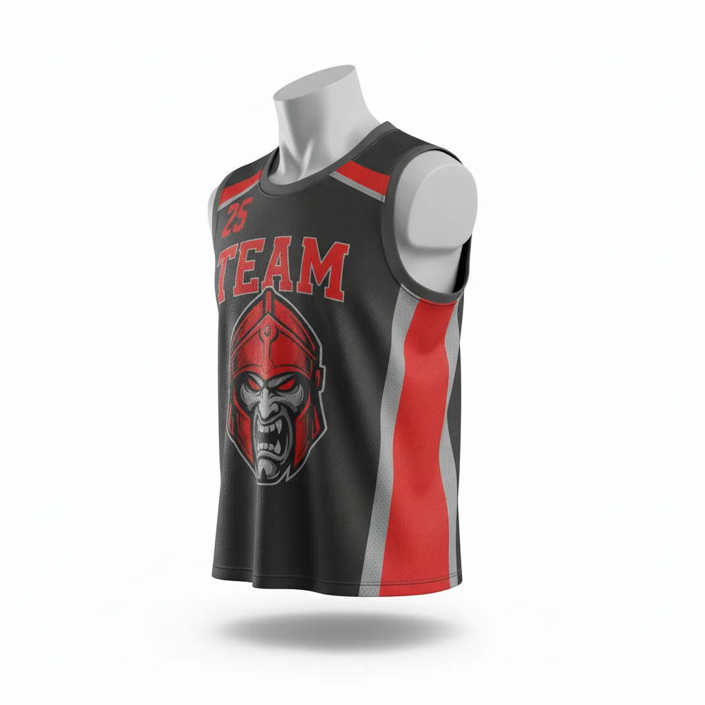 Custom Lacrosse Sleeveless Lacrosse Jersey - Red - Sleeveless Jersey Charcoal Warrior Spirit - Side View - HAMCO Sports Inc.