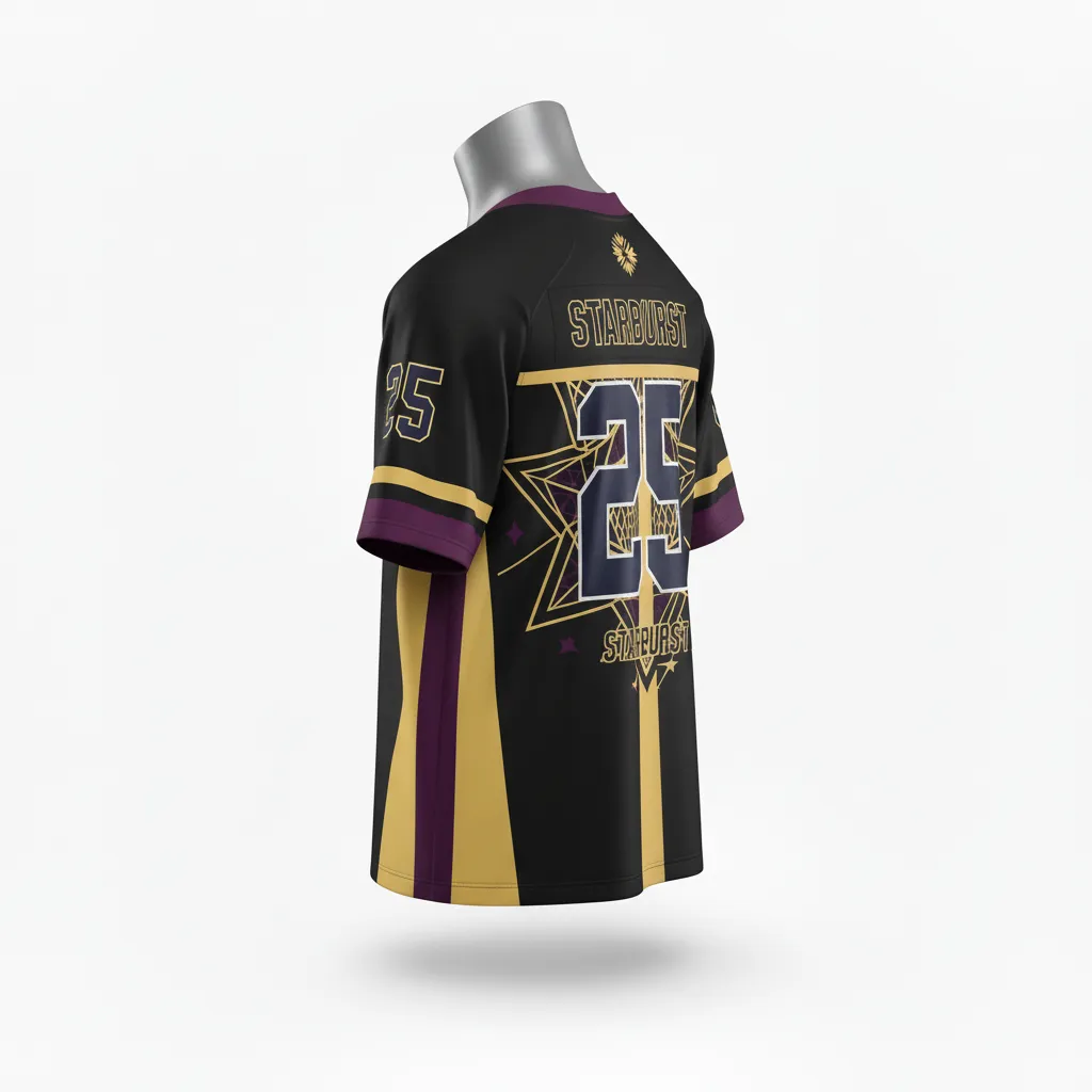Custom Lacrosse Standard Lacrosse Jersey - Black, Gold, Purple - Standard Jersey V Neck Creator S Game Celestial - Back View - HAMCO Sports Inc.