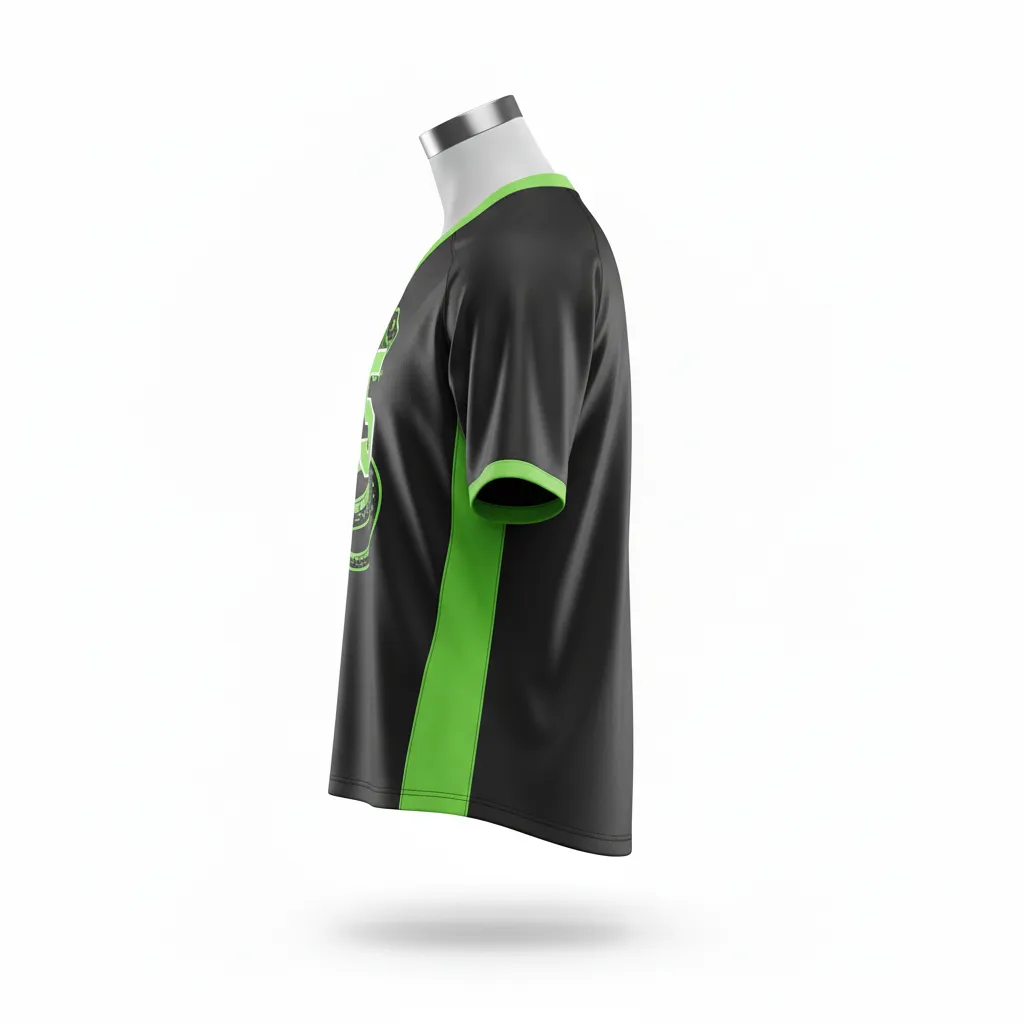 Custom Lacrosse Standard Lacrosse Jersey - Black, Green - Standard Jersey V Neck Neon Serpent Strike - Side View - HAMCO Sports Inc.