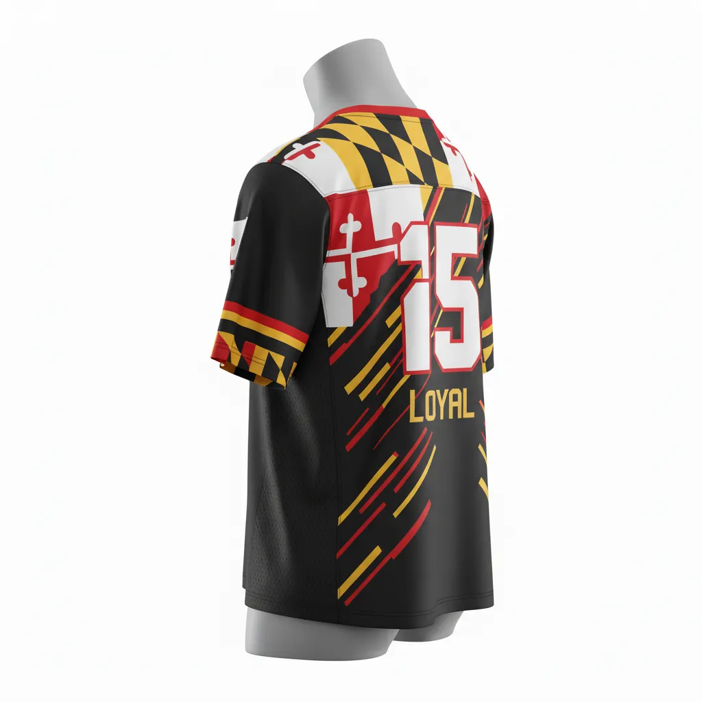 Custom Lacrosse Standard Lacrosse Jersey - Black, Red, Gold - Standard Jersey V Neck Maryland Pride - Back View - HAMCO Sports Inc.