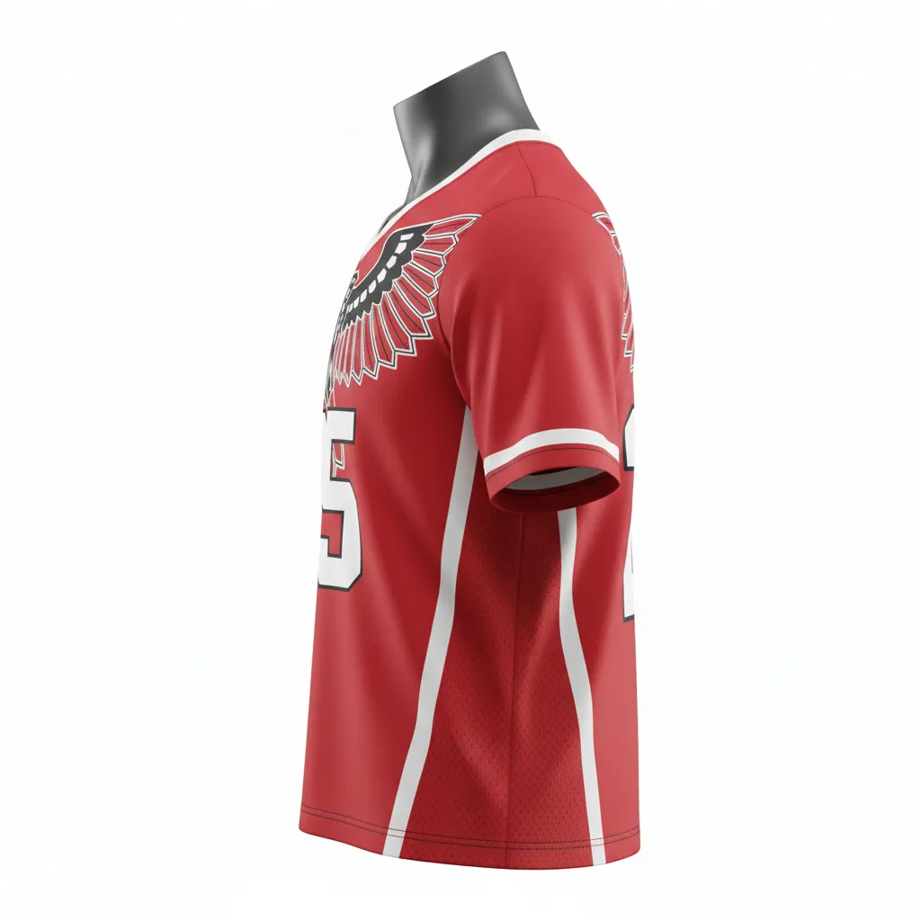Custom Lacrosse Standard Lacrosse Jersey - Red, White - Standard Jersey V Neck Cardinal Thunderbird Spirit - Side View - HAMCO Sports Inc.