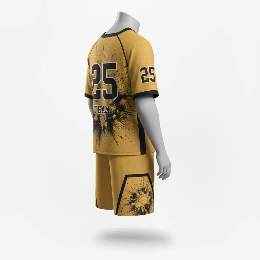Custom Lacrosse Standard Lacrosse Uniform - Gold, Black - Standard Uniform Athletic Goal Dust Explosion - Back View - HAMCO Sports Inc.