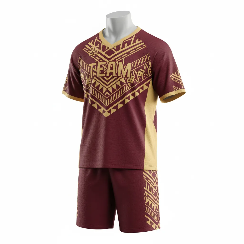 Custom Lacrosse Standard Lacrosse Uniform - Burgundy, Gold - Standard Uniform Vegas Tribal Clash - Front View - HAMCO Sports Inc.
