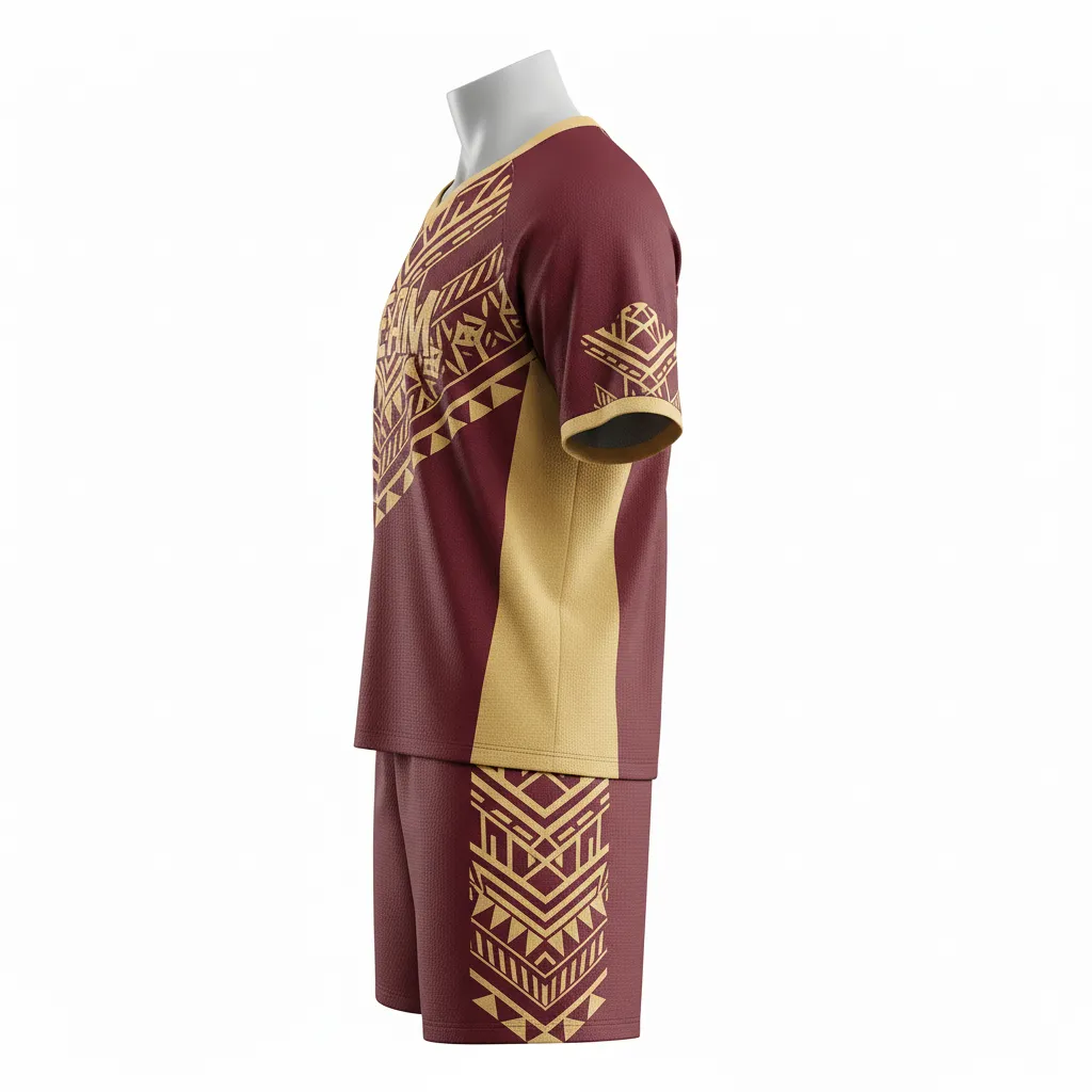 Custom Lacrosse Standard Lacrosse Uniform - Burgundy, Gold - Standard Uniform Vegas Tribal Clash - Side View - HAMCO Sports Inc.