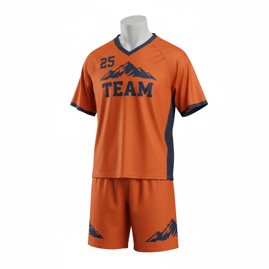 Custom Lacrosse Standard Lacrosse Uniform - Burnt, Orange, Navy - Standard Uniform Upstate Mountain - Front View - HAMCO Sports Inc.