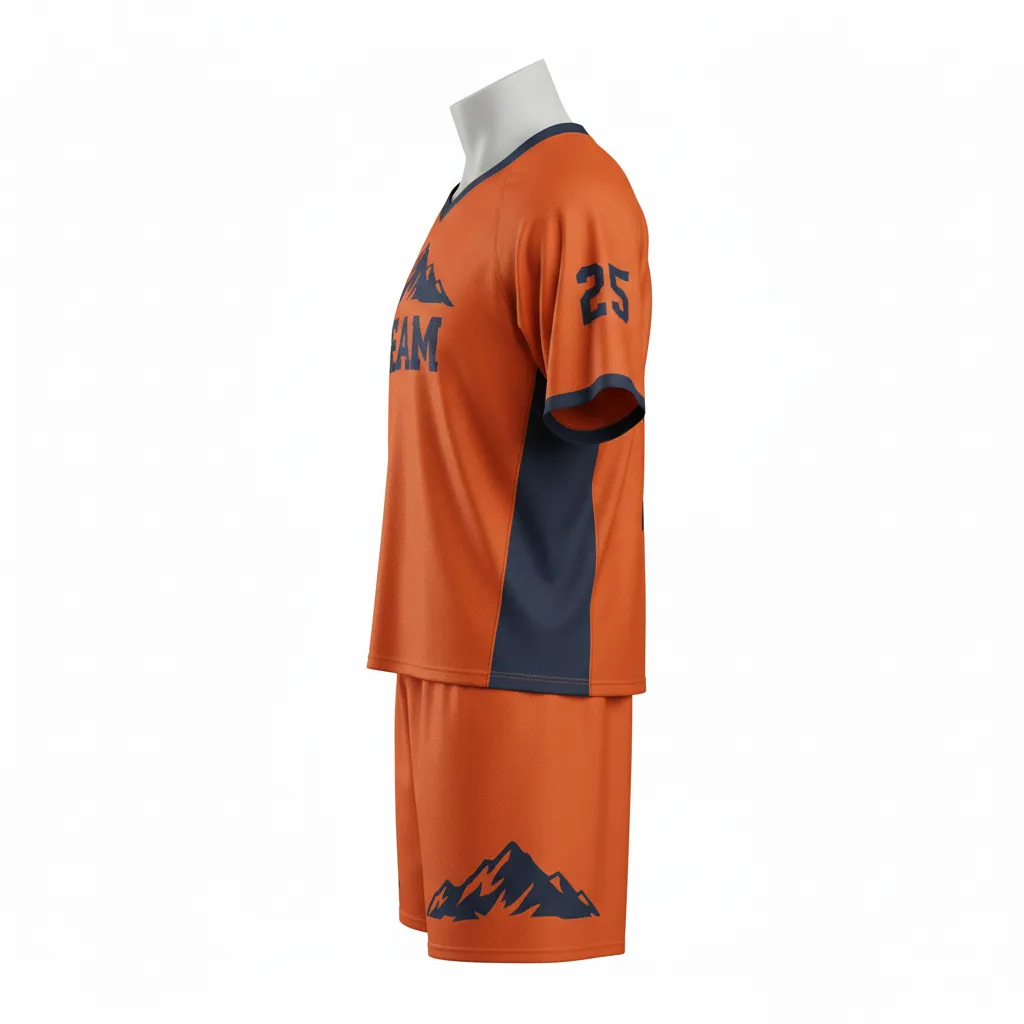 Custom Lacrosse Standard Lacrosse Uniform - Burnt, Orange, Navy - Standard Uniform Upstate Mountain - Side View - HAMCO Sports Inc.