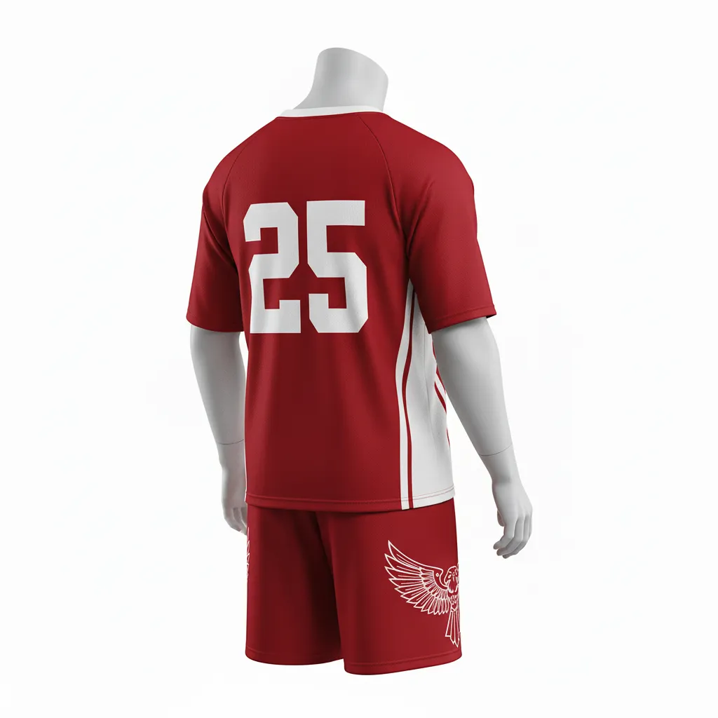 Custom Lacrosse Standard Lacrosse Uniform - Red, White - Standard Uniform Cardinal Thunderbird Spirit - Back View - HAMCO Sports Inc.
