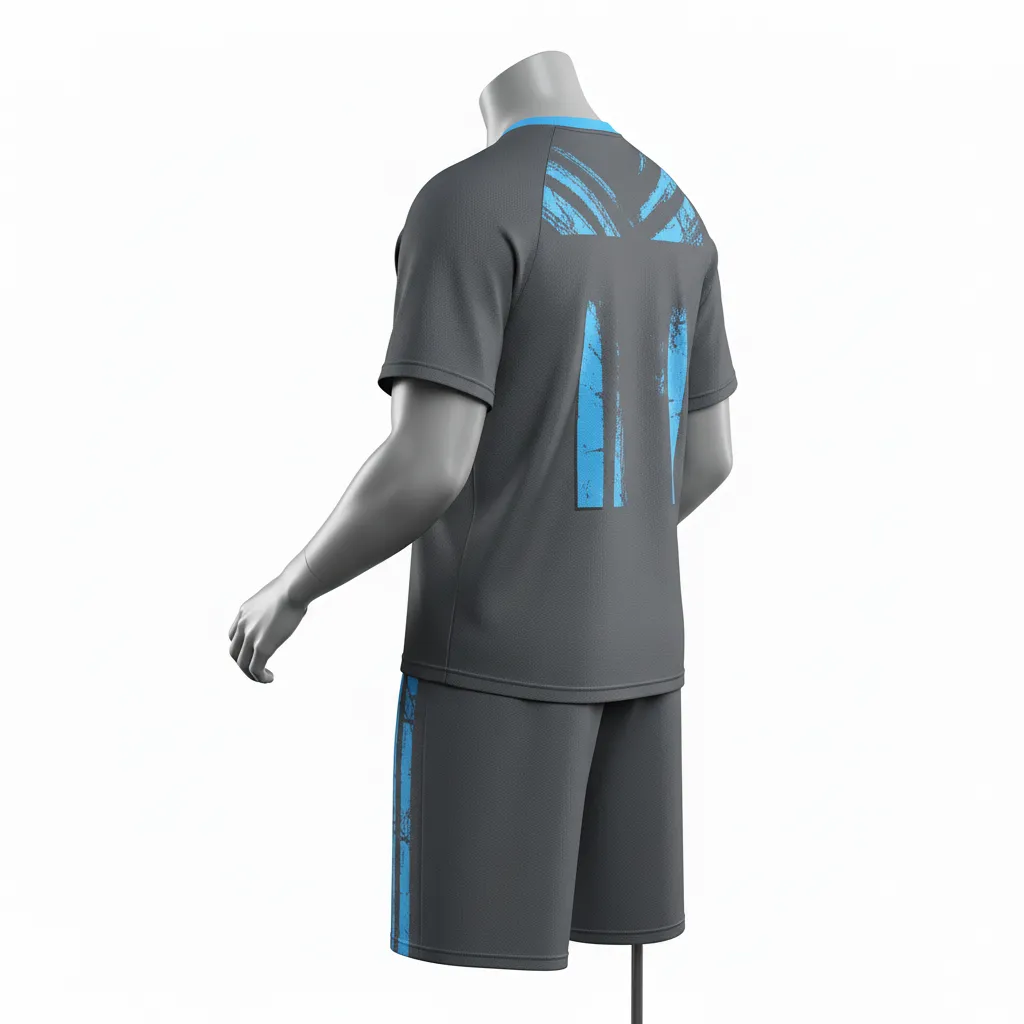 Custom Lacrosse Standard Lacrosse Uniform - Blue - Standard Uniform Charcoal Electric Cleat Marks Trail - Back View - HAMCO Sports Inc.