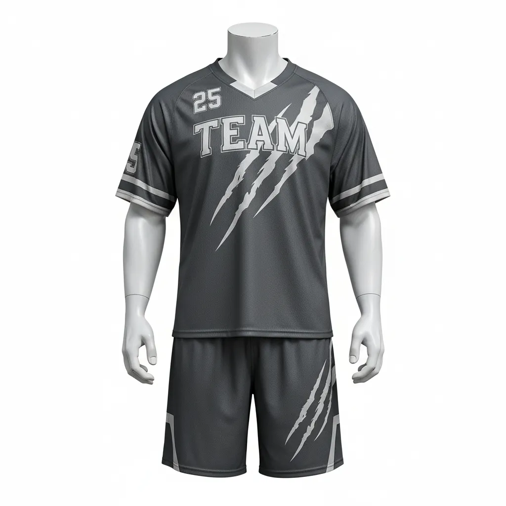 Custom Lacrosse Standard Lacrosse Uniform - Grey, Silver - Standard Uniform Charcoal Wolf Pack Hunt - Front View - HAMCO Sports Inc.