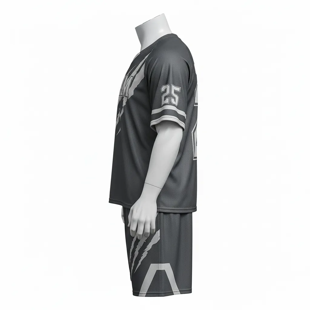 Custom Lacrosse Standard Lacrosse Uniform - Grey, Silver - Standard Uniform Charcoal Wolf Pack Hunt - Side View - HAMCO Sports Inc.