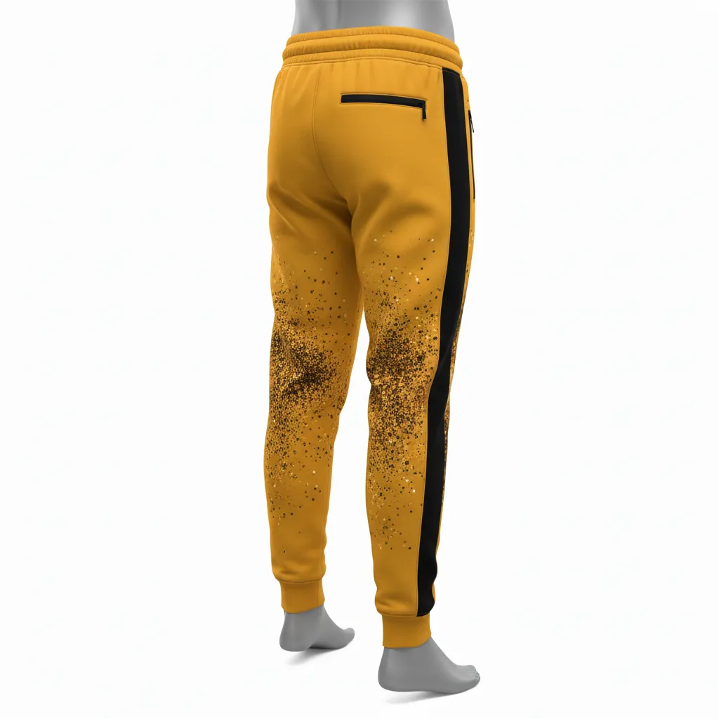 Custom Lacrosse Sweatpant - Gold, Black - Sweatpants Athletic Goal Dust Explosion - Back View - HAMCO Sports Inc.