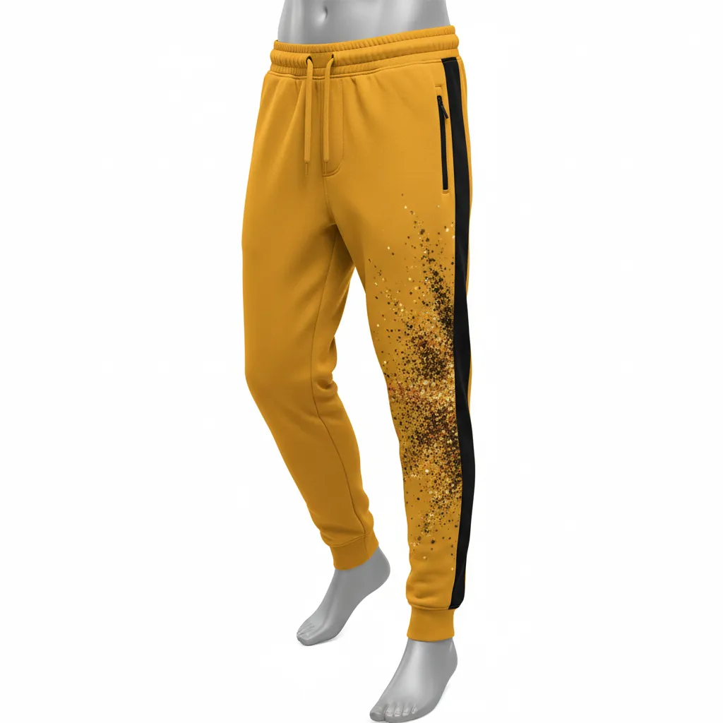 Custom Lacrosse Sweatpant - Gold, Black - Sweatpants Athletic Goal Dust Explosion - Front View - HAMCO Sports Inc.