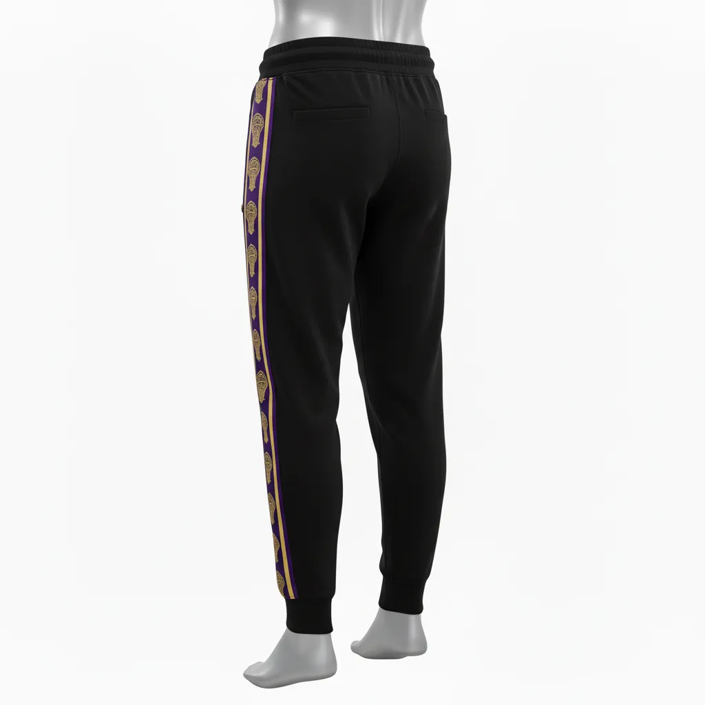 Custom Lacrosse Sweatpant - Black, Gold, Purple - Sweatpants Creator S Game Celestial - Back View - HAMCO Sports Inc.