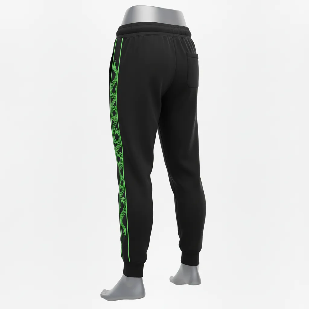Custom Lacrosse Sweatpant - Black, Green - Sweatpants Neon Serpent Strike - Back View - HAMCO Sports Inc.
