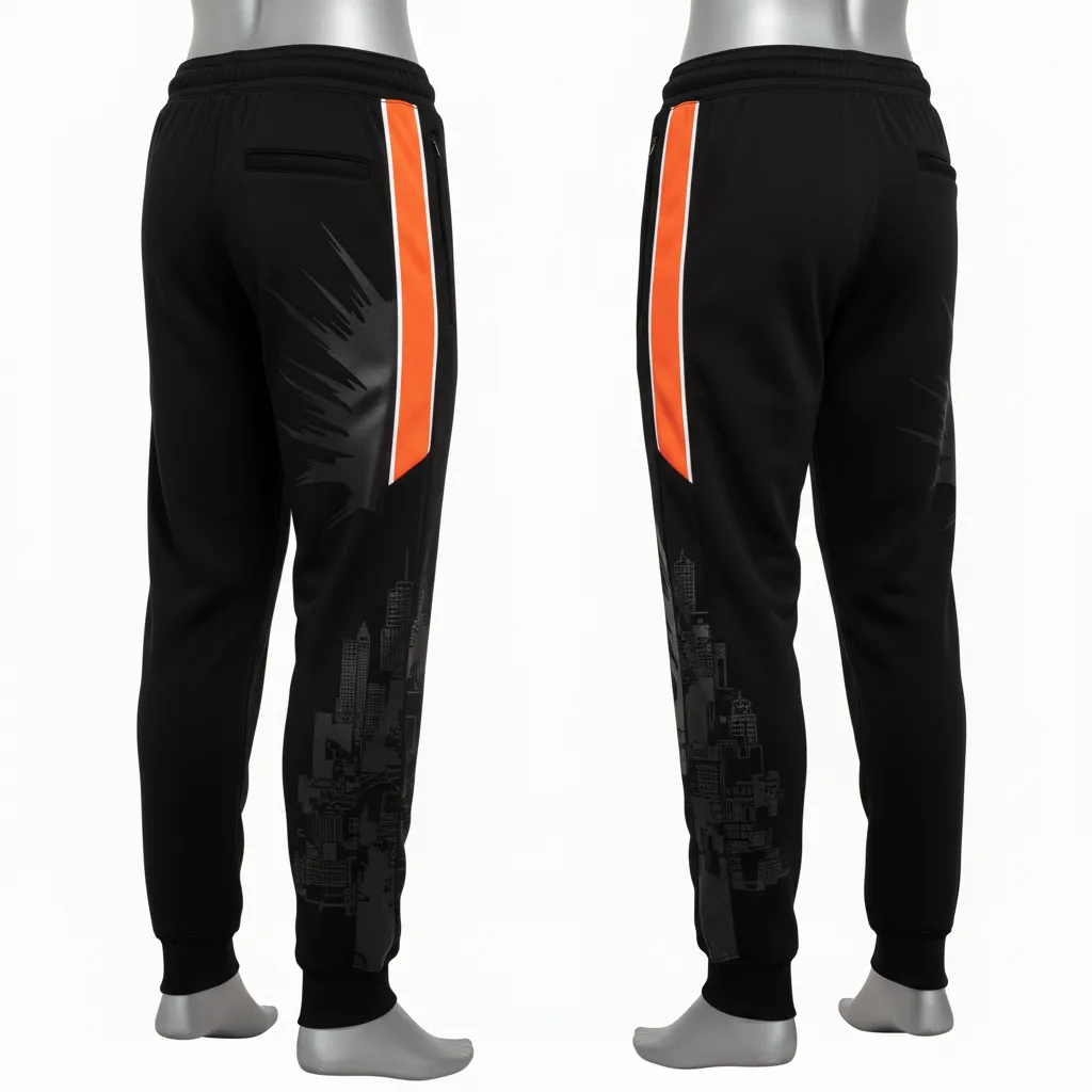 Custom Lacrosse Sweatpant - Black, Orange, White - Sweatpants Long Island Strong - Front View - HAMCO Sports Inc.