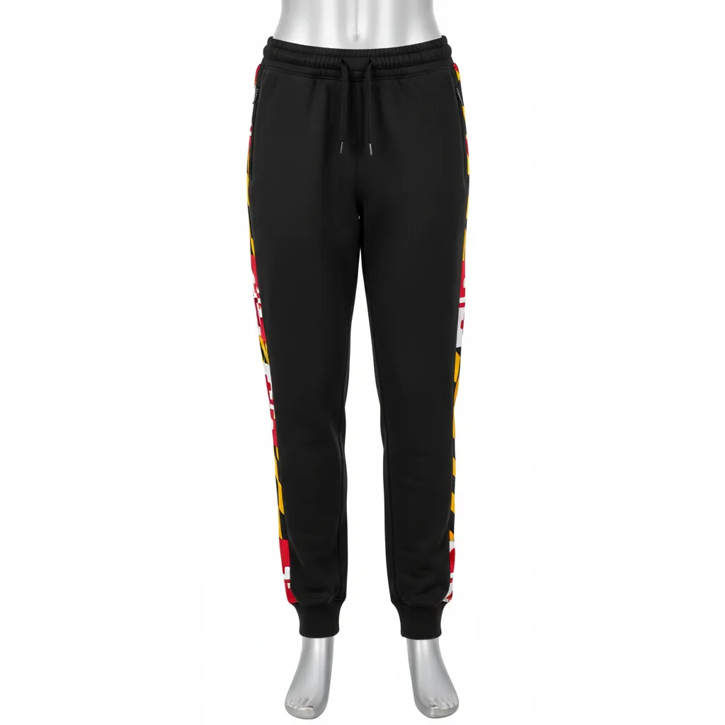 Custom Lacrosse Sweatpant - Black, Red, Gold - Sweatpants Maryland Pride - Front View - HAMCO Sports Inc.