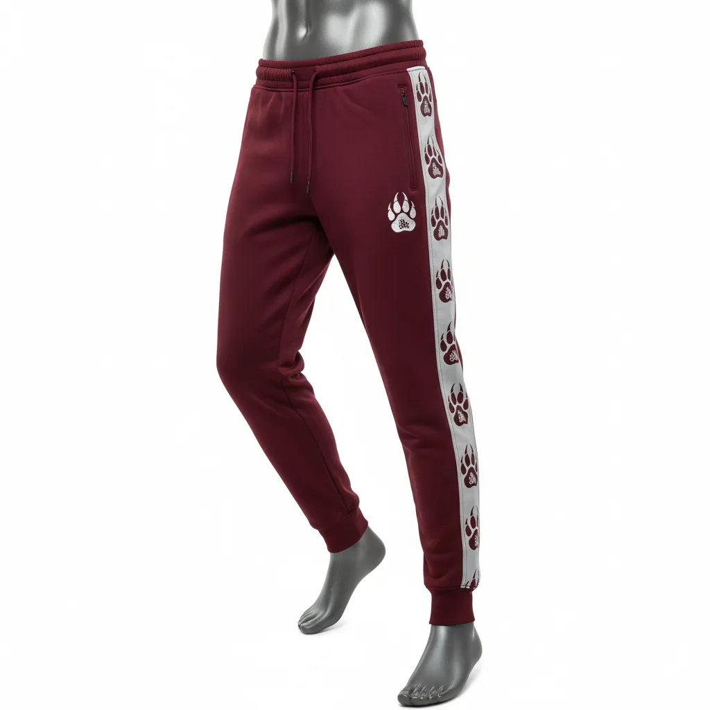 Custom Lacrosse Sweatpant - Burgundy, Silver - Sweatpants Bear Clan Strength - Front View - HAMCO Sports Inc.