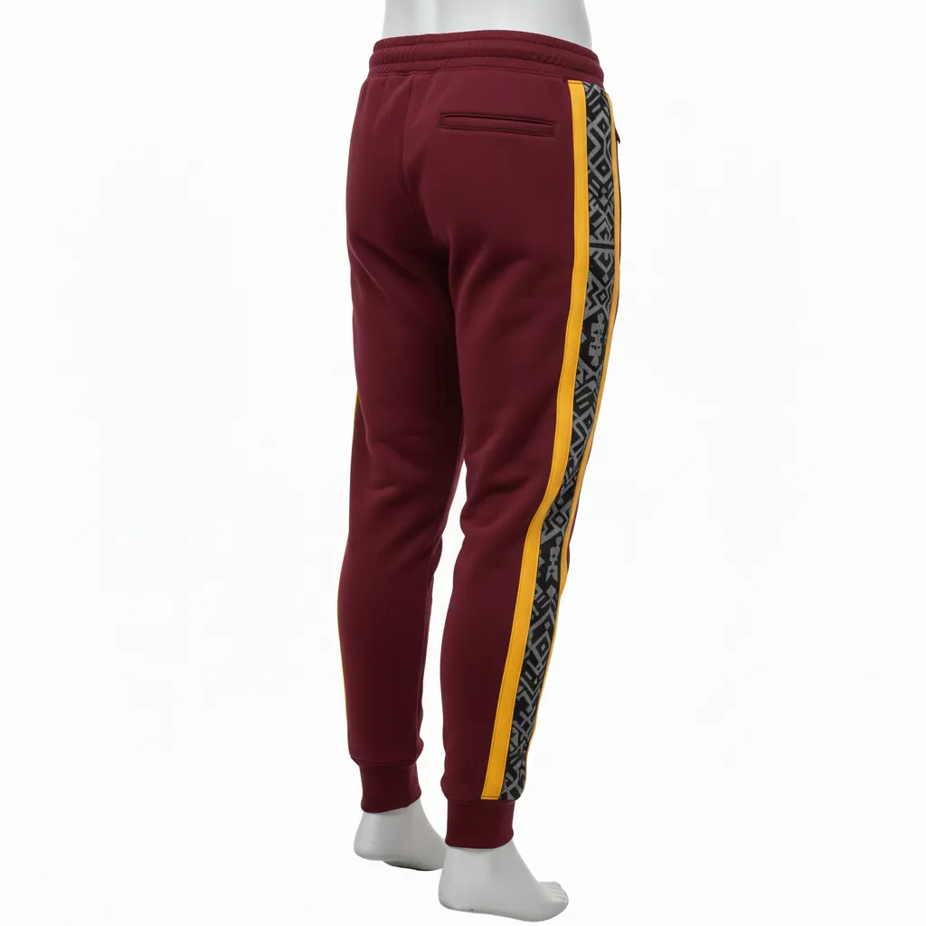 Custom Lacrosse Sweatpant - Burgundy, Gold - Sweatpants Vegas Tribal Clash - Back View - HAMCO Sports Inc.