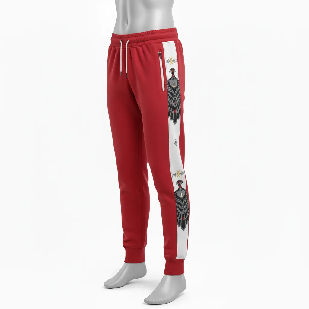 Custom Lacrosse Sweatpant - Red, White - Sweatpants Cardinal Thunderbird Spirit - Side View - HAMCO Sports Inc.