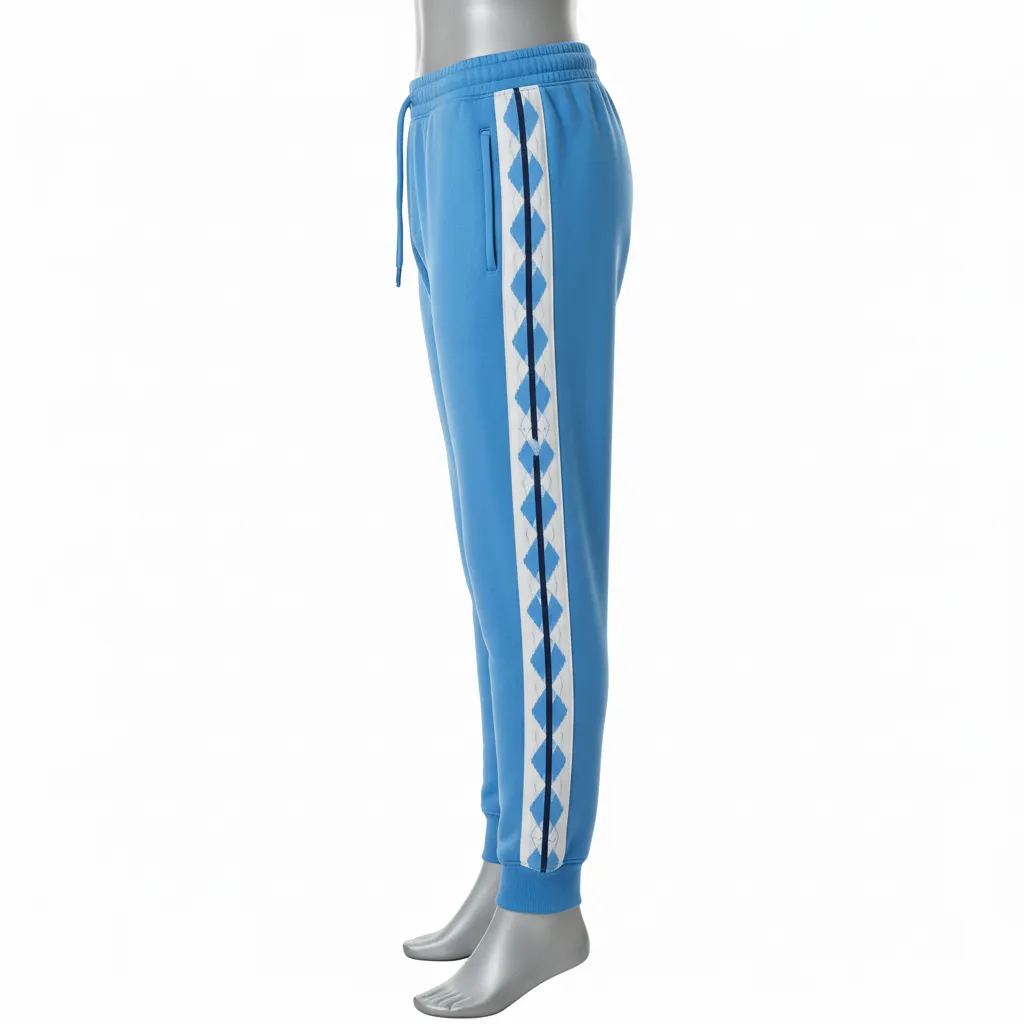 Custom Lacrosse Sweatpant - Blue, White, Blue - Sweatpants Carolina Tar Heel - Side View - HAMCO Sports Inc.