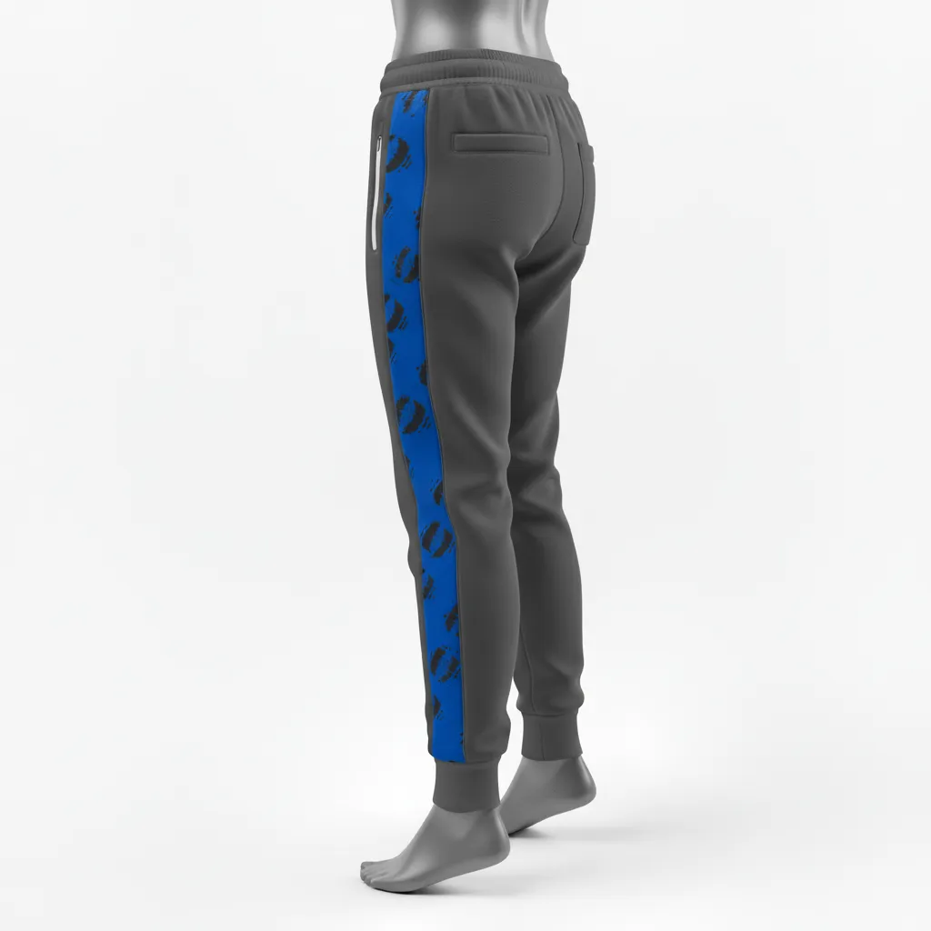 Custom Lacrosse Sweatpant - Blue - Sweatpants Charcoal Electric Cleat Marks Trail - Back View - HAMCO Sports Inc.
