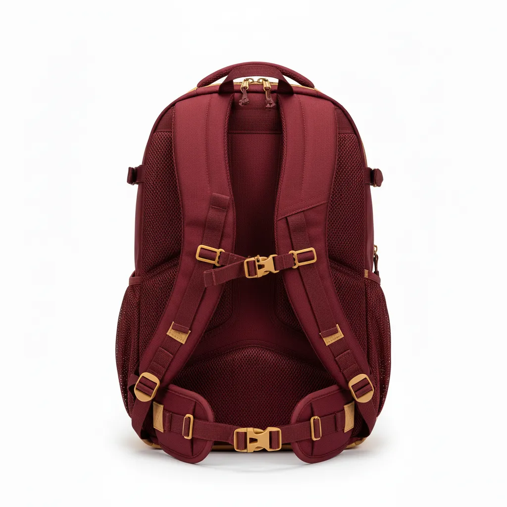 Custom Lacrosse Team Backpack - Burgundy, Gold - Team Backpack Vegas Tribal Clash - Back View - HAMCO Sports Inc.