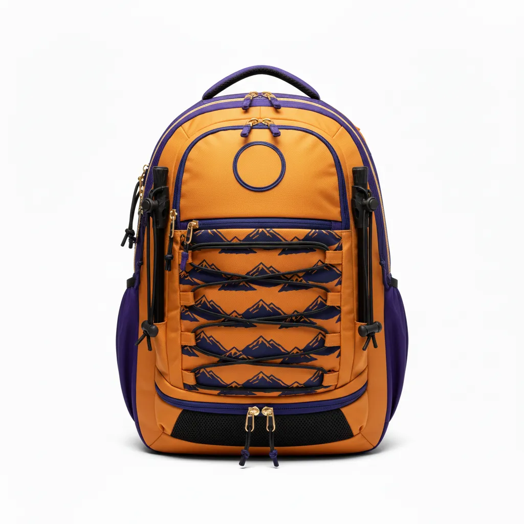Custom Lacrosse Team Backpack - Burnt, Orange, Navy - Team Backpack Upstate Mountain - Front View - HAMCO Sports Inc.