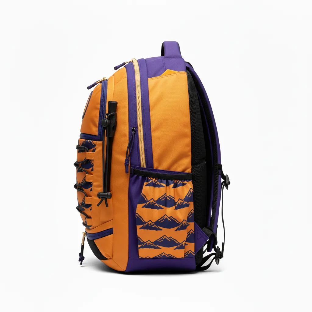 Custom Lacrosse Team Backpack - Burnt, Orange, Navy - Team Backpack Upstate Mountain - Side View - HAMCO Sports Inc.