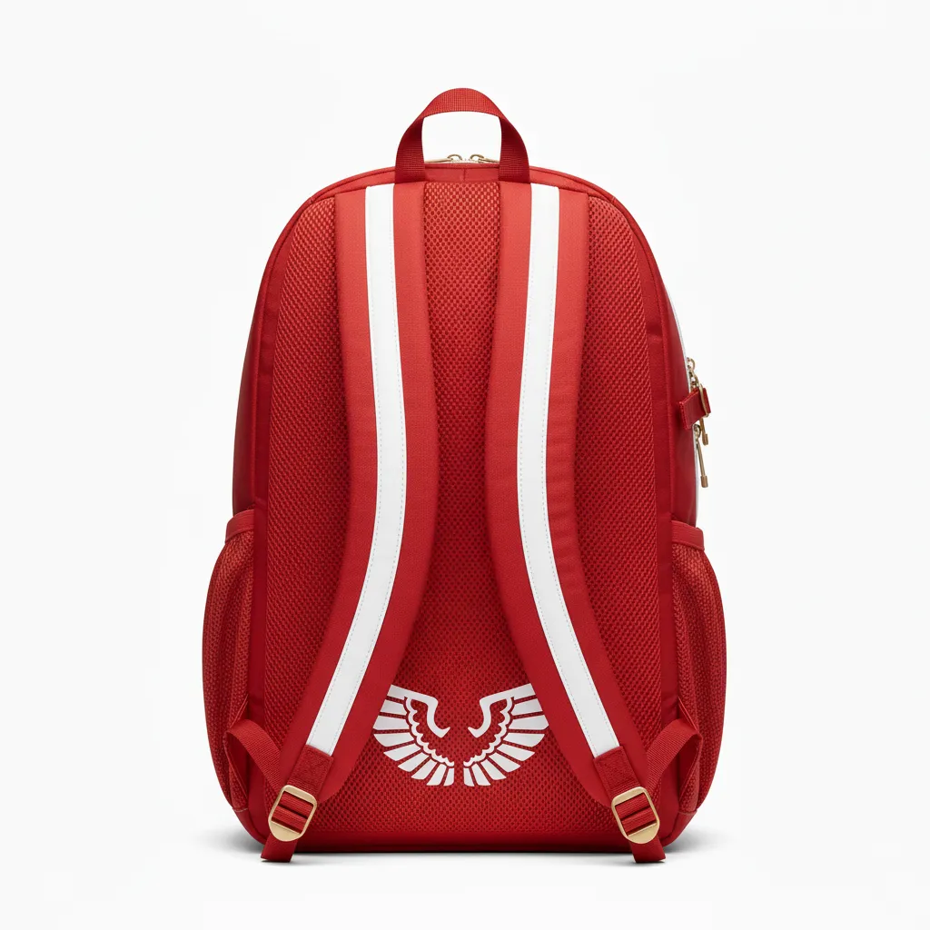 Custom Lacrosse Team Backpack - Red, White - Team Backpack Cardinal Thunderbird Spirit - Back View - HAMCO Sports Inc.