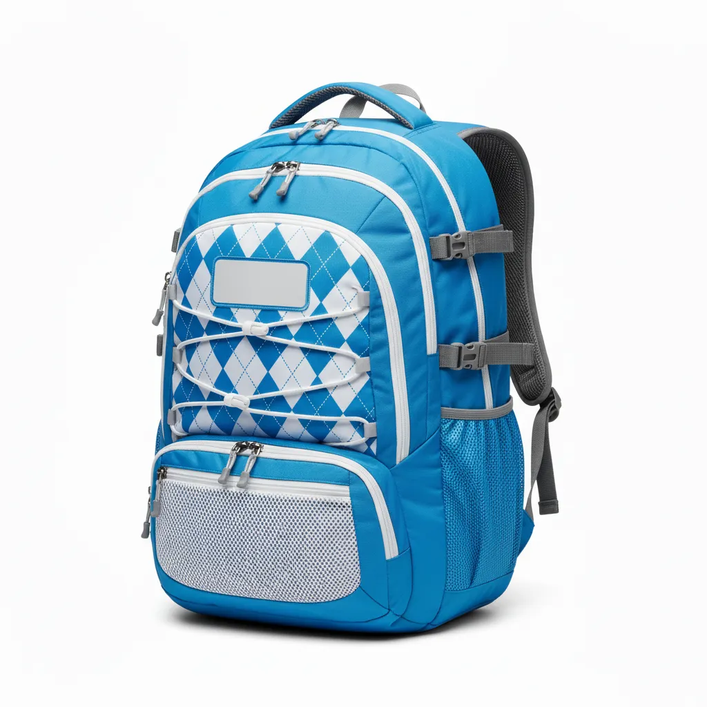 Custom Lacrosse Team Backpack - Blue, White, Blue - Team Backpack Carolina Tar Heel - Front View - HAMCO Sports Inc.