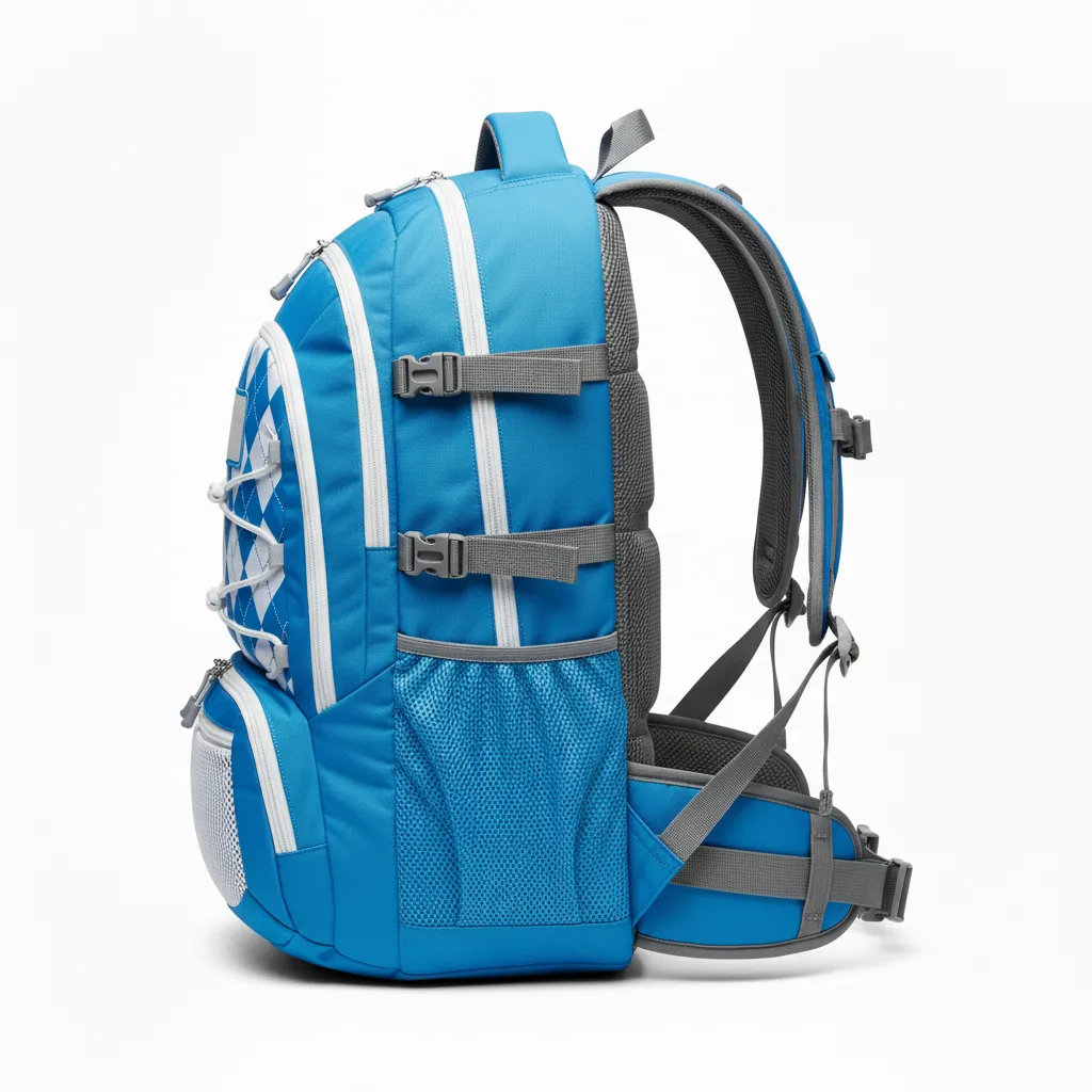 Custom Lacrosse Team Backpack - Blue, White, Blue - Team Backpack Carolina Tar Heel - Side View - HAMCO Sports Inc.