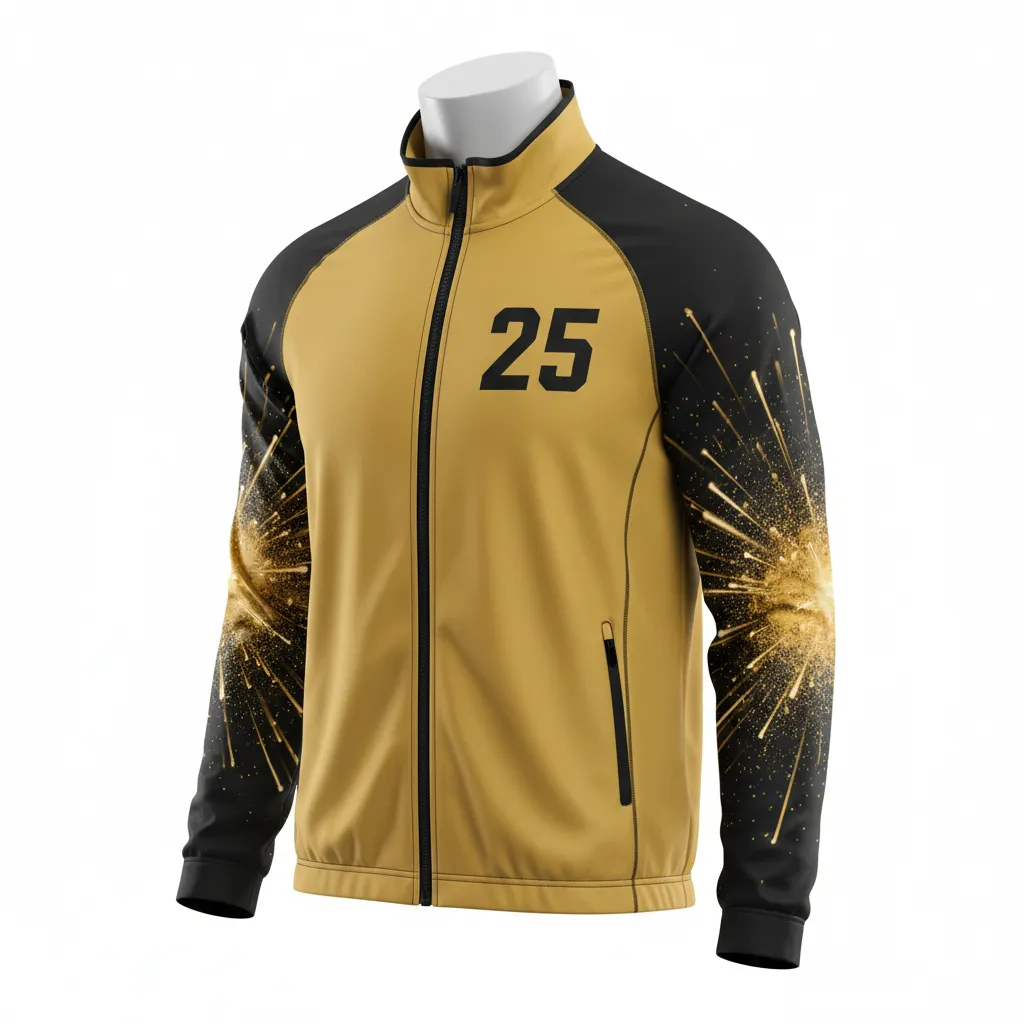 Custom Lacrosse Track Jacket - Gold, Black - Track Jacket Athletic Goal Dust Explosion - Front View - HAMCO Sports Inc.