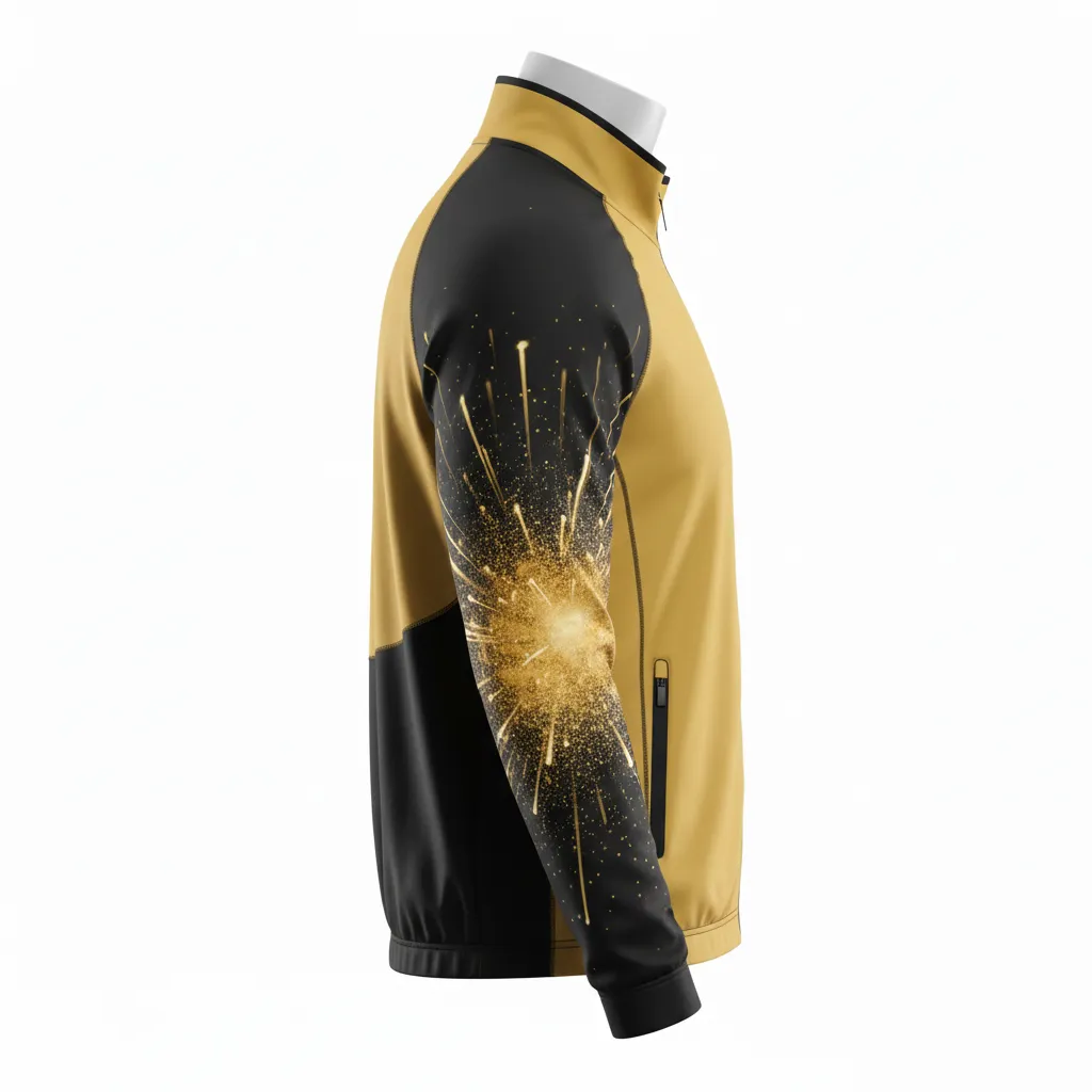 Custom Lacrosse Track Jacket - Gold, Black - Track Jacket Athletic Goal Dust Explosion - Side View - HAMCO Sports Inc.