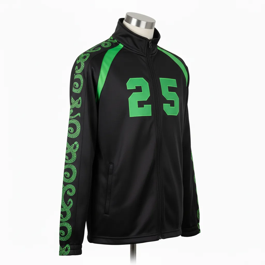 Custom Lacrosse Track Jacket - Black, Green - Track Jacket Neon Serpent Strike - Front View - HAMCO Sports Inc.