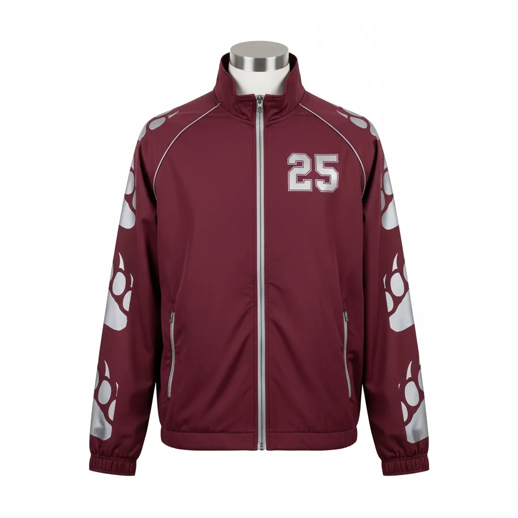 Custom Lacrosse Track Jacket - Burgundy, Silver - Track Jacket Bear Clan Strength - Front View - HAMCO Sports Inc.