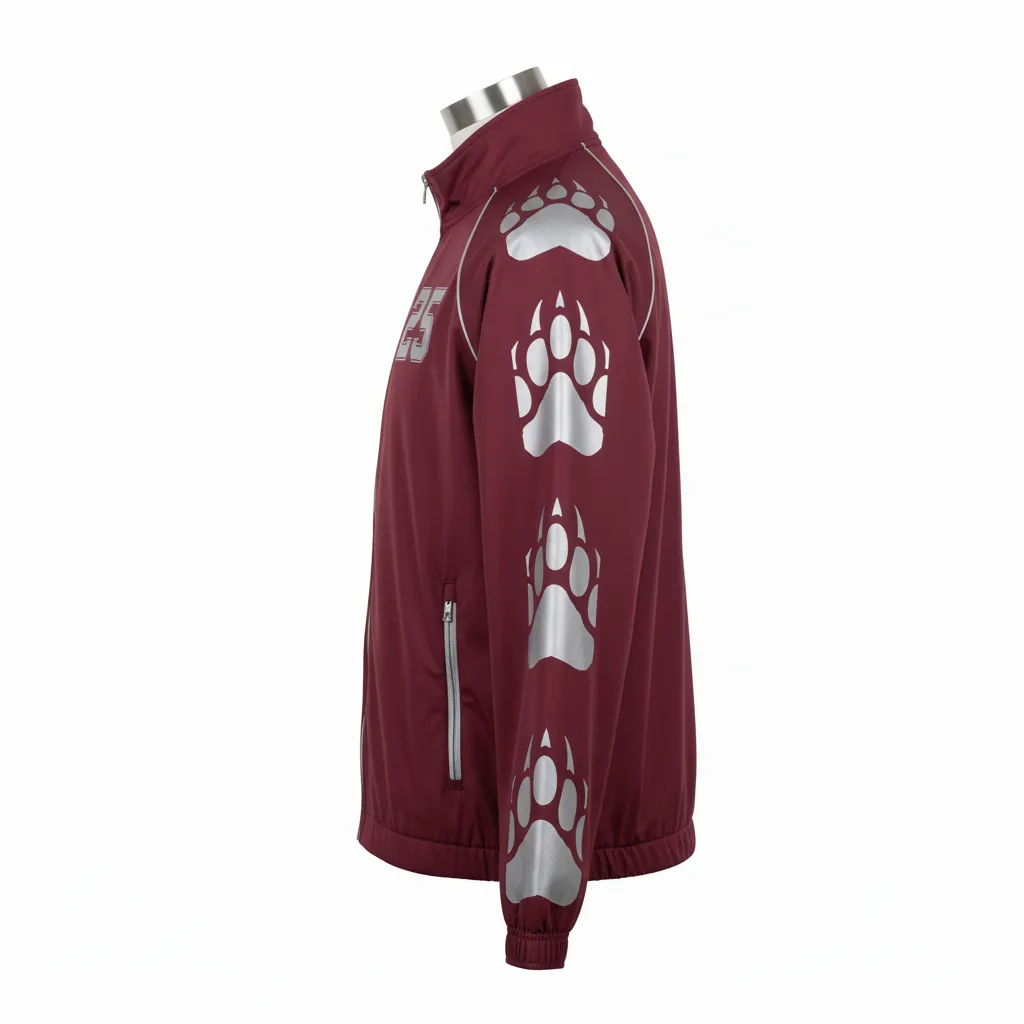 Custom Lacrosse Track Jacket - Burgundy, Silver - Track Jacket Bear Clan Strength - Side View - HAMCO Sports Inc.
