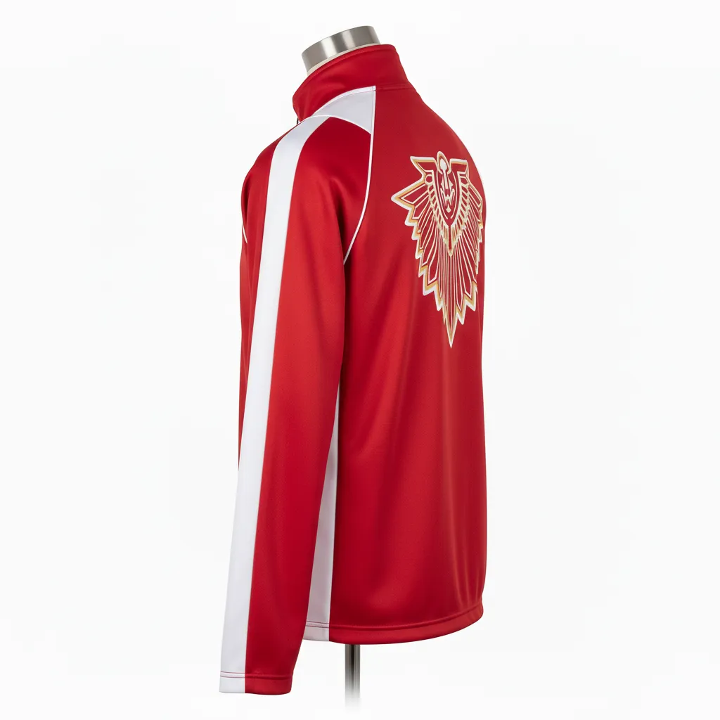 Custom Lacrosse Track Jacket - Red, White - Track Jacket Cardinal Thunderbird Spirit - Back View - HAMCO Sports Inc.