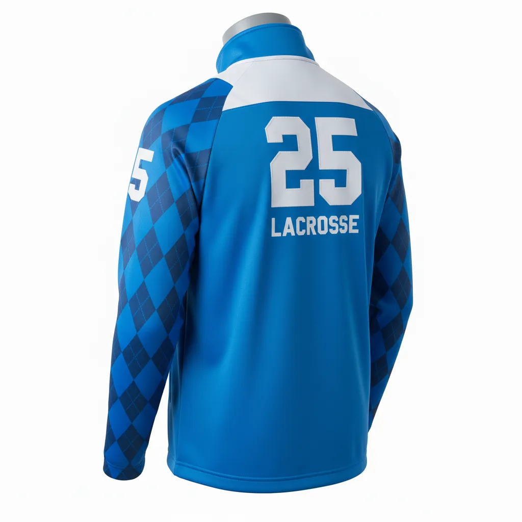 Custom Lacrosse Track Jacket - Blue, White, Blue - Track Jacket Carolina Tar Heel - Back View - HAMCO Sports Inc.