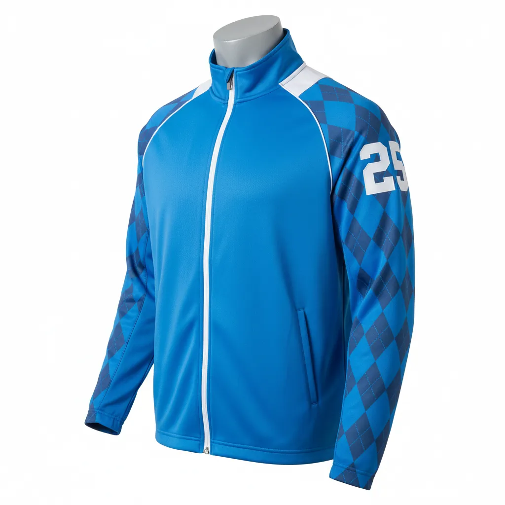 Custom Lacrosse Track Jacket - Blue, White, Blue - Track Jacket Carolina Tar Heel - Front View - HAMCO Sports Inc.