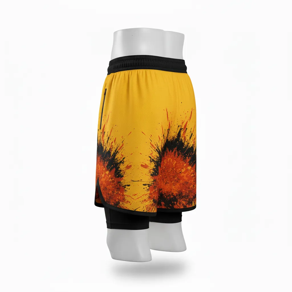 Custom Lacrosse Training Shorts - Gold, Black - Training Shorts Athletic Goal Dust Explosion - Back View - HAMCO Sports Inc.