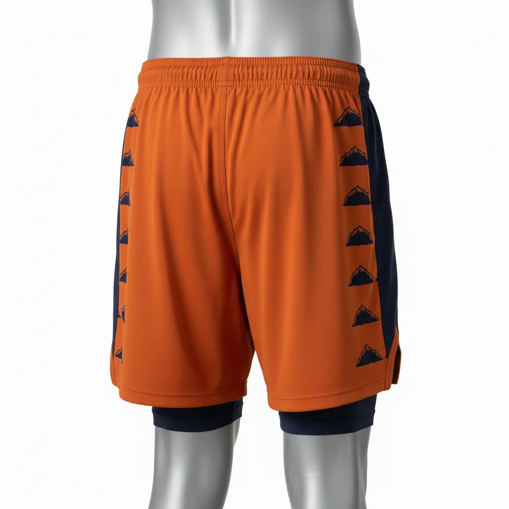 Custom Lacrosse Training Shorts - Burnt, Orange, Navy - Training Shorts Upstate Mountain - Back View - HAMCO Sports Inc.