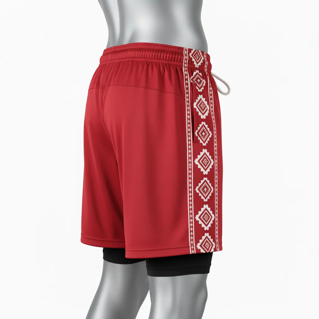 Custom Lacrosse Training Shorts - Red, White - Training Shorts Cardinal Thunderbird Spirit - Side View - HAMCO Sports Inc.